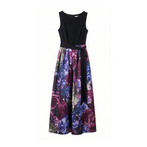 Tahari Arthur S. Levine Black Floral Sleeveless Maxi Gown Size 12